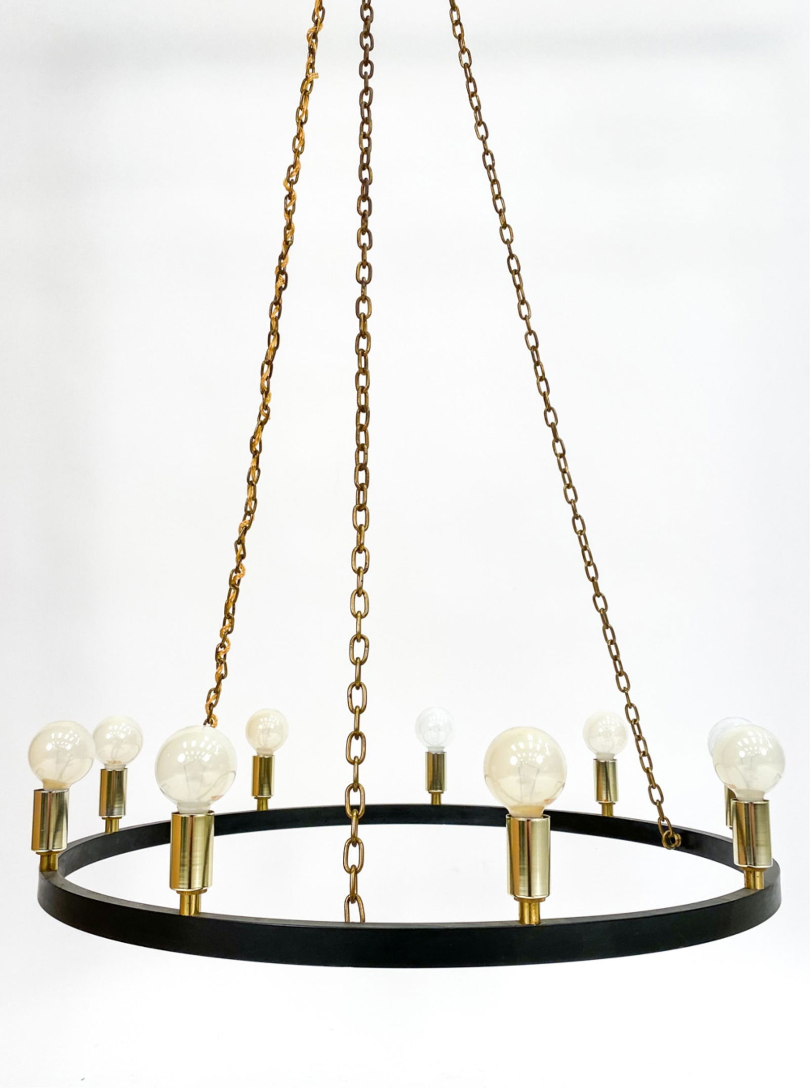 LIGHTOLIER CHANDELIER: Dimensions: Drop 42" x Dia. 24" Condition: Not tested. Chain slightly tarnished.
