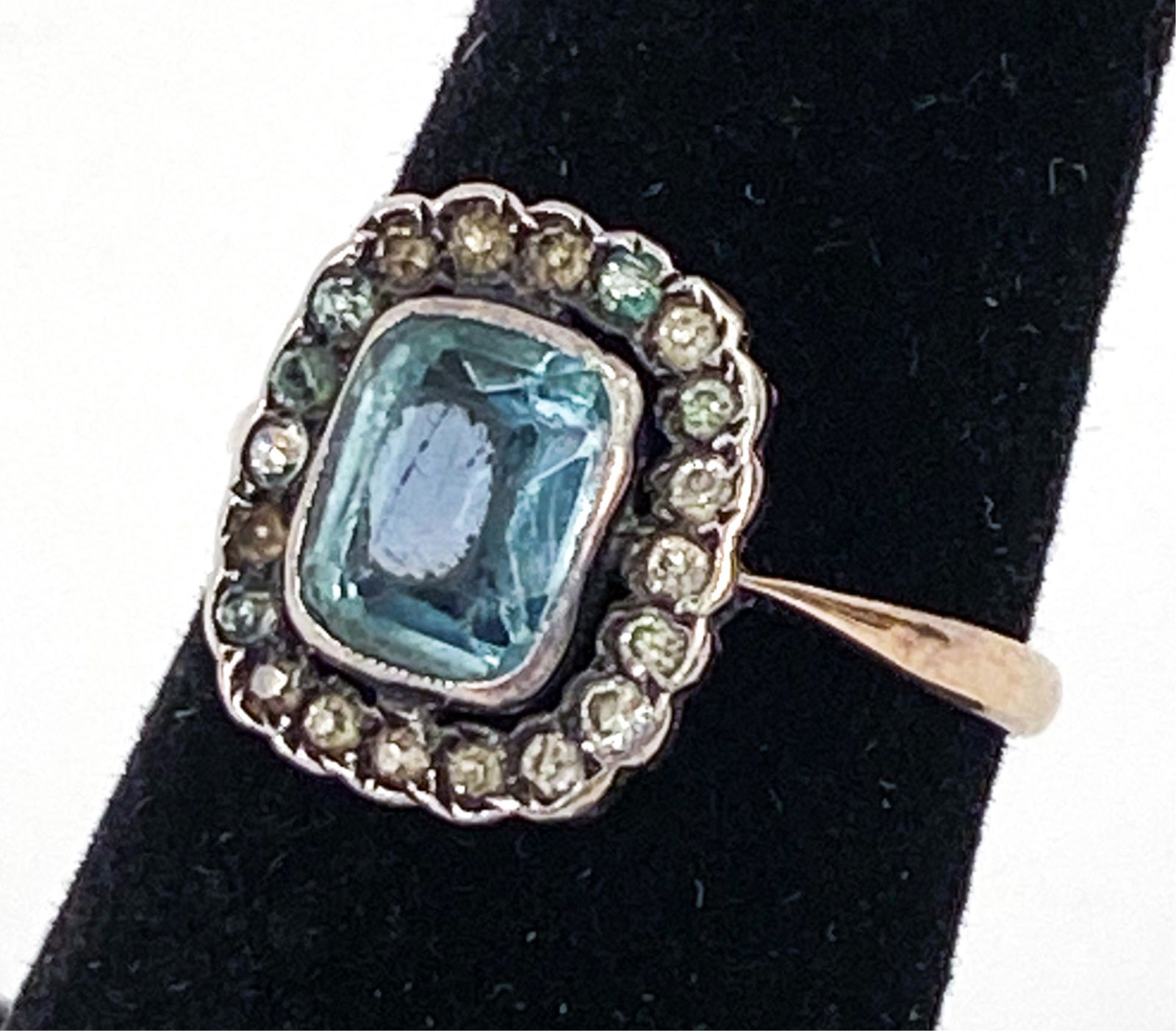 ANTIQUE STERLING & 8K GOLD GLASS STONE RING (1 of 7)