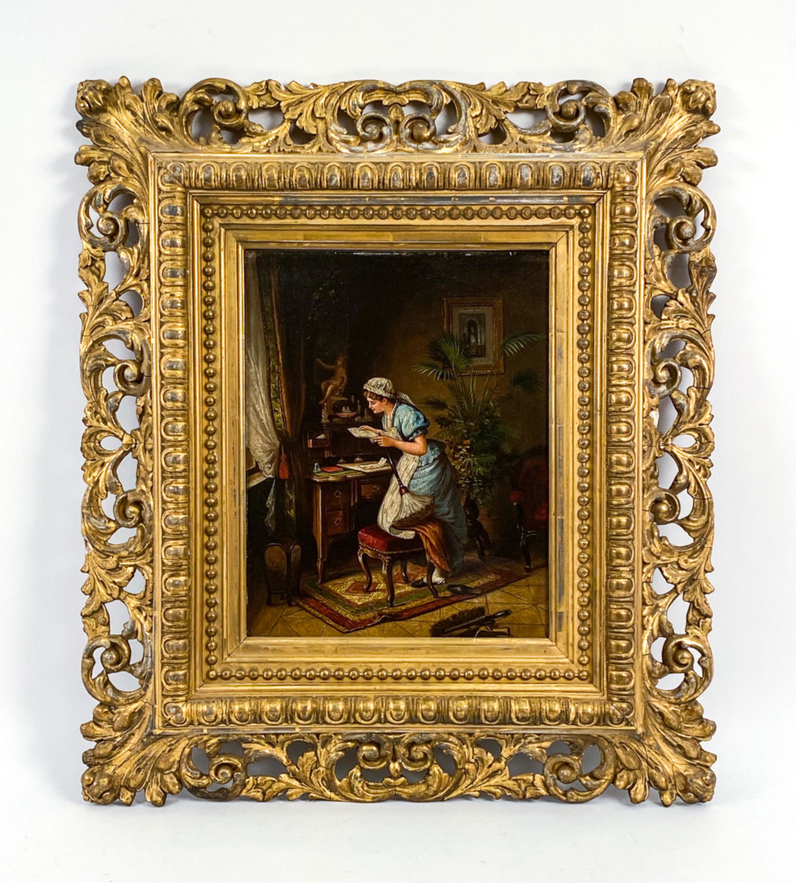 19TH C. OIL ON PANEL WOMAN READING (1 of 7)