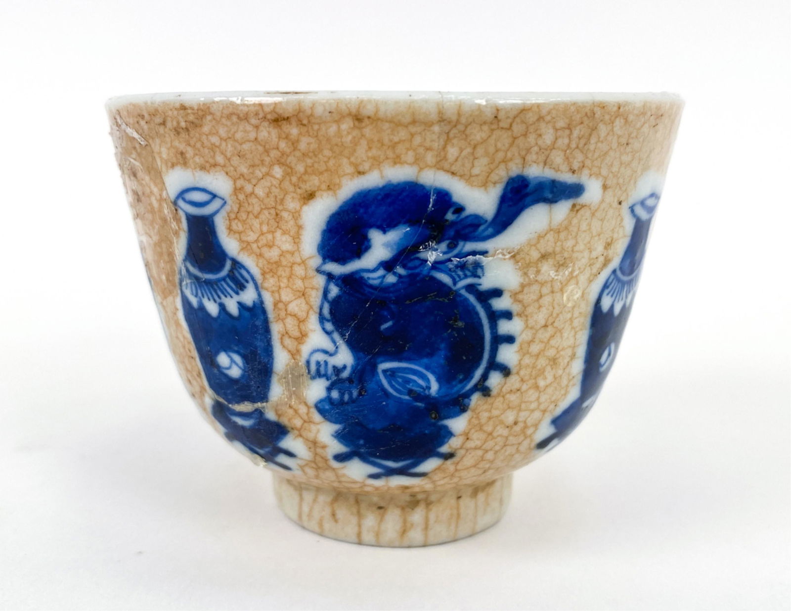 CHINESE BLUE GLAZED OVER CLEAR CRACKLE TEACUP (1 of 8)