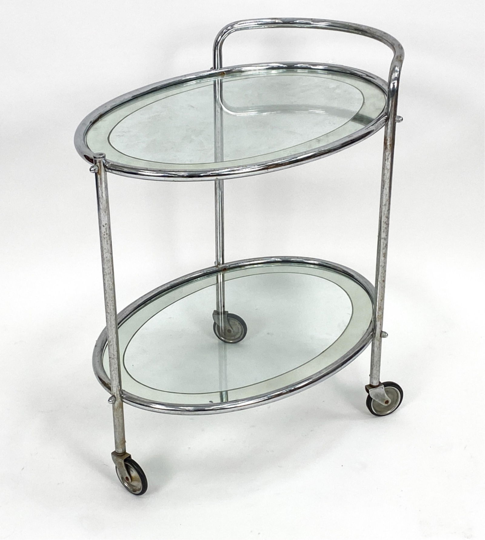 ENGLISH CHROME & GLASS BAR CART C. 1960 (1 of 14)