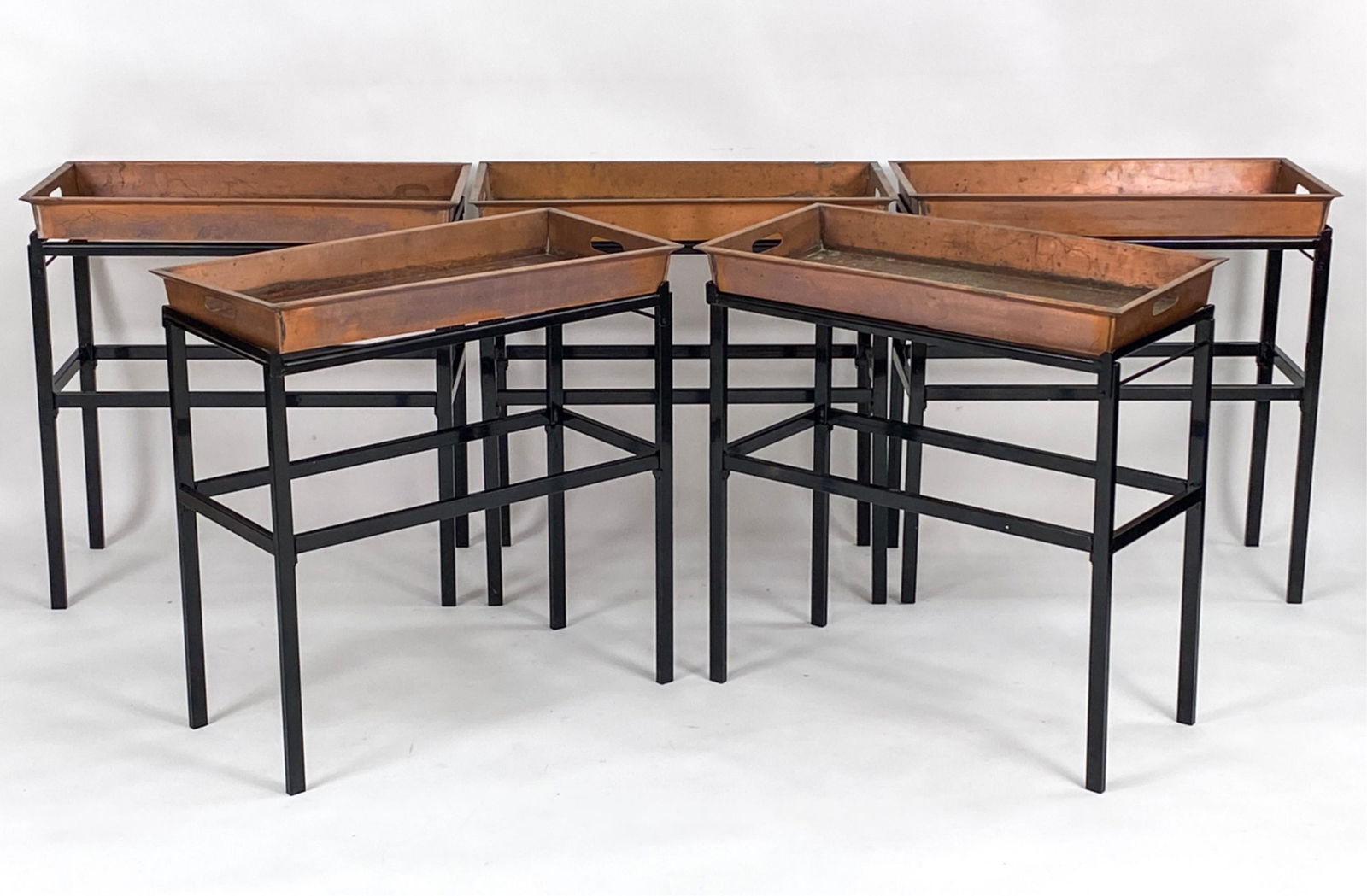 (5) CONTEMPORARY COPPER PLANTERS ON STANDS (1 of 9)