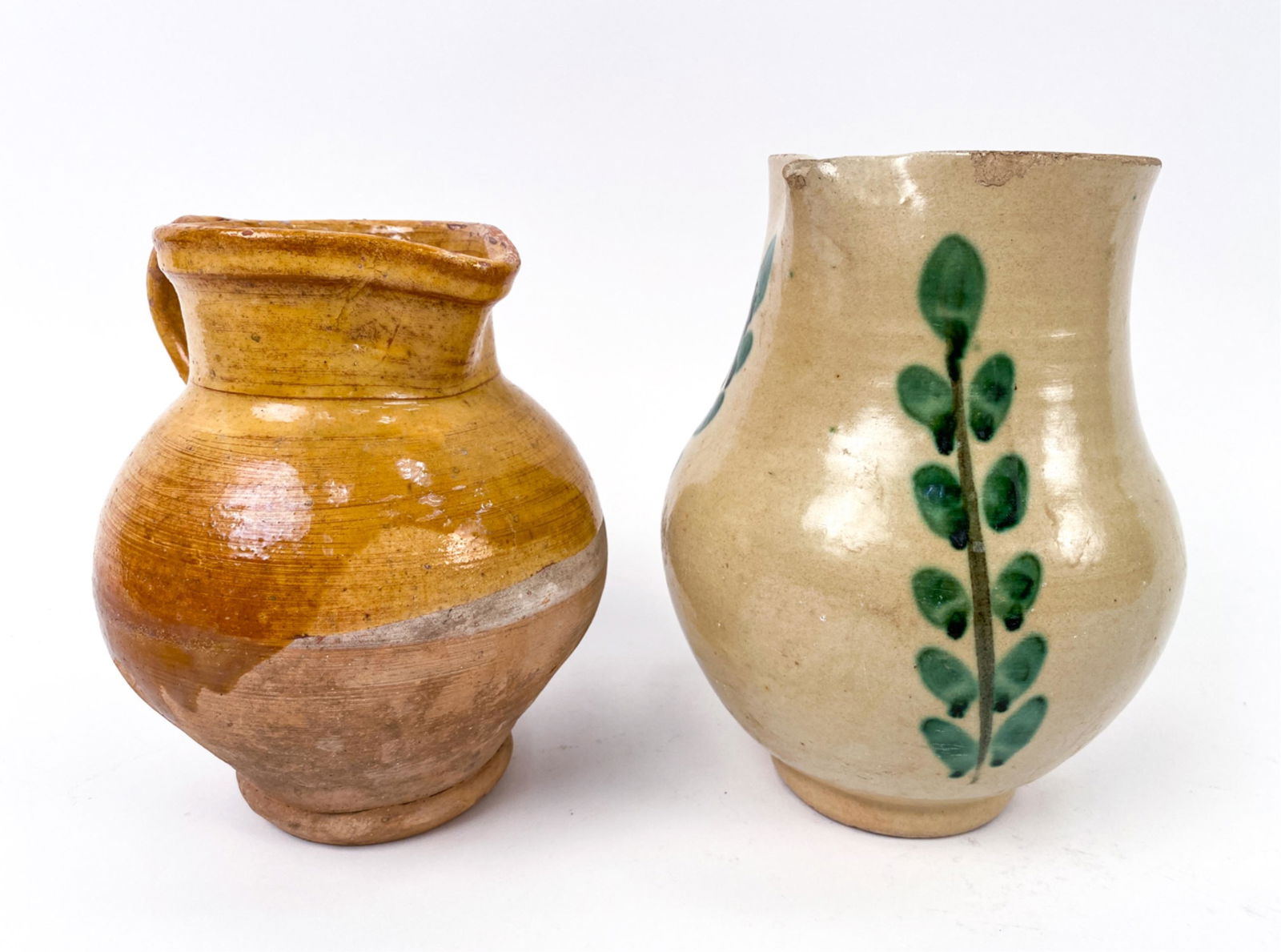 (2) 19TH C. FRENCH ANTIQUE GLAZED CIDER PITCHERS (1 of 20)