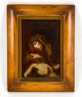 MORGAN RUSSELL (1886-1953) O/B: Study of old master. Monogram verso. Dimensions: (Frame) H 8.75" x W 7", (Board) H 6" x W 4" Condition: Marks to the frame. Uneven varnish.