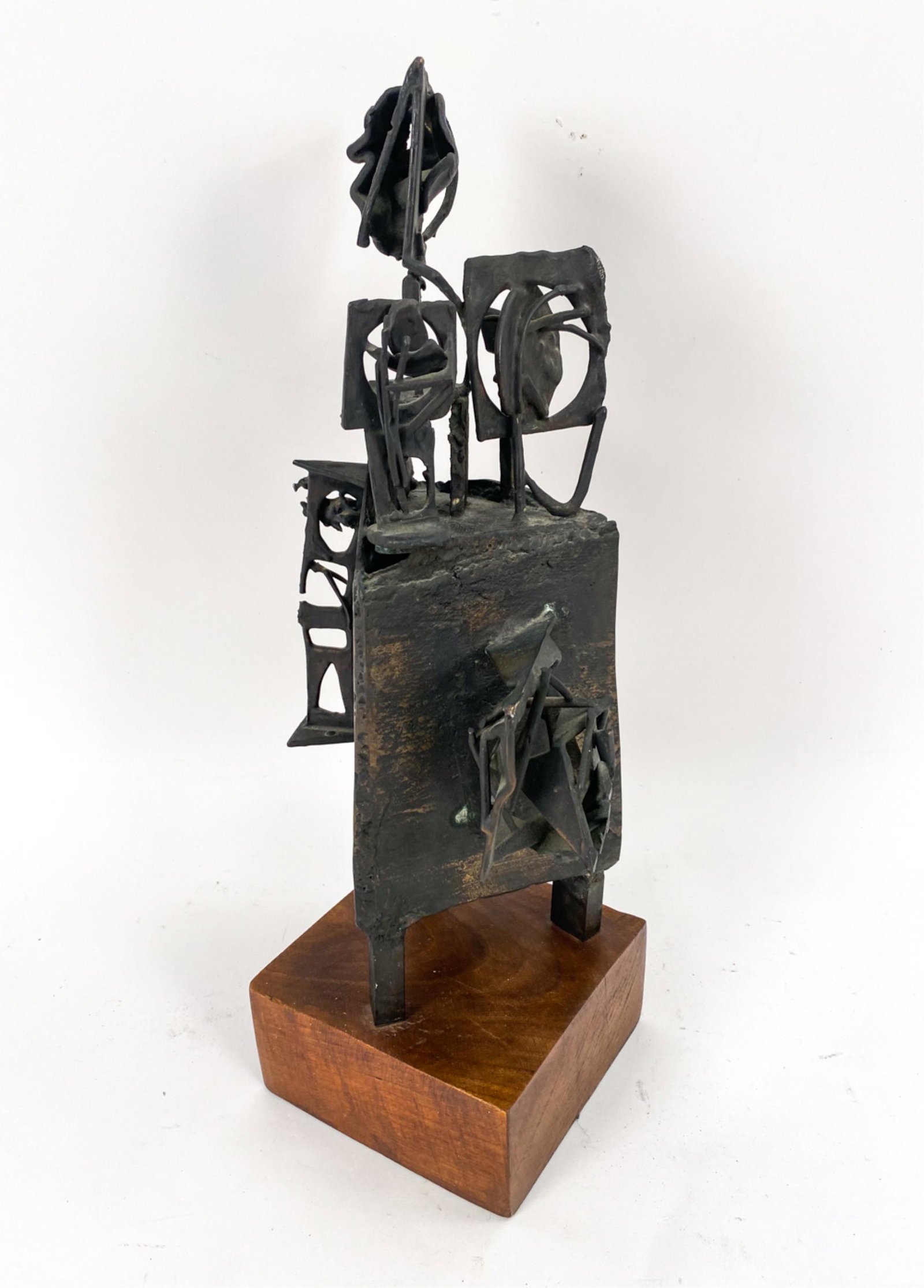 ABBOTT PATTISON (1960-1999) BRUTALIST SCULPTURE: Brutalist bronze sculpture abstracted forms. Signed along lower edge. Dimensions: (Overall) H 20.75" x W 9" x D 7.5" Condition: A few spots of rubbing on the edges.