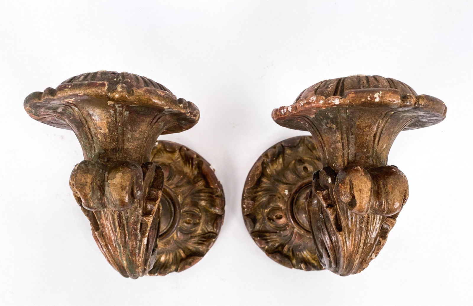 PAIR OF CARVED ANTIQUE WALL SCONCES (1 of 7)