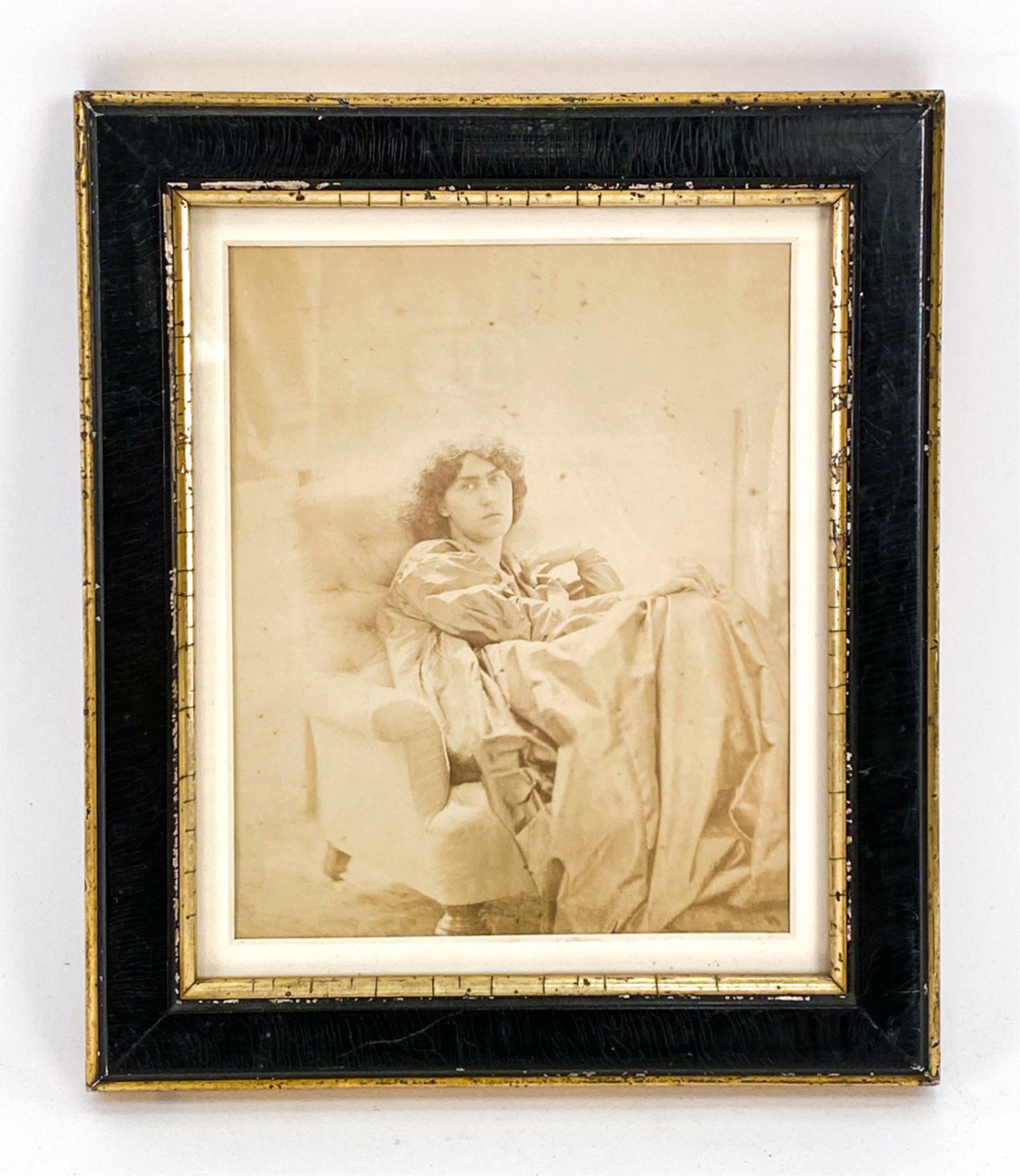 JOHN ROBERT PARSONS PHOTOGRAPH JANE MORRIS 1865: Rare albumen print by John Robert Parsons (1825-1909). Of Jane Morris seated in a chair. From the series of portraits of Jane Morris, Dante Gabriel Rossetti's model. Dimensions: (Frame) H 9.25" x W 8"