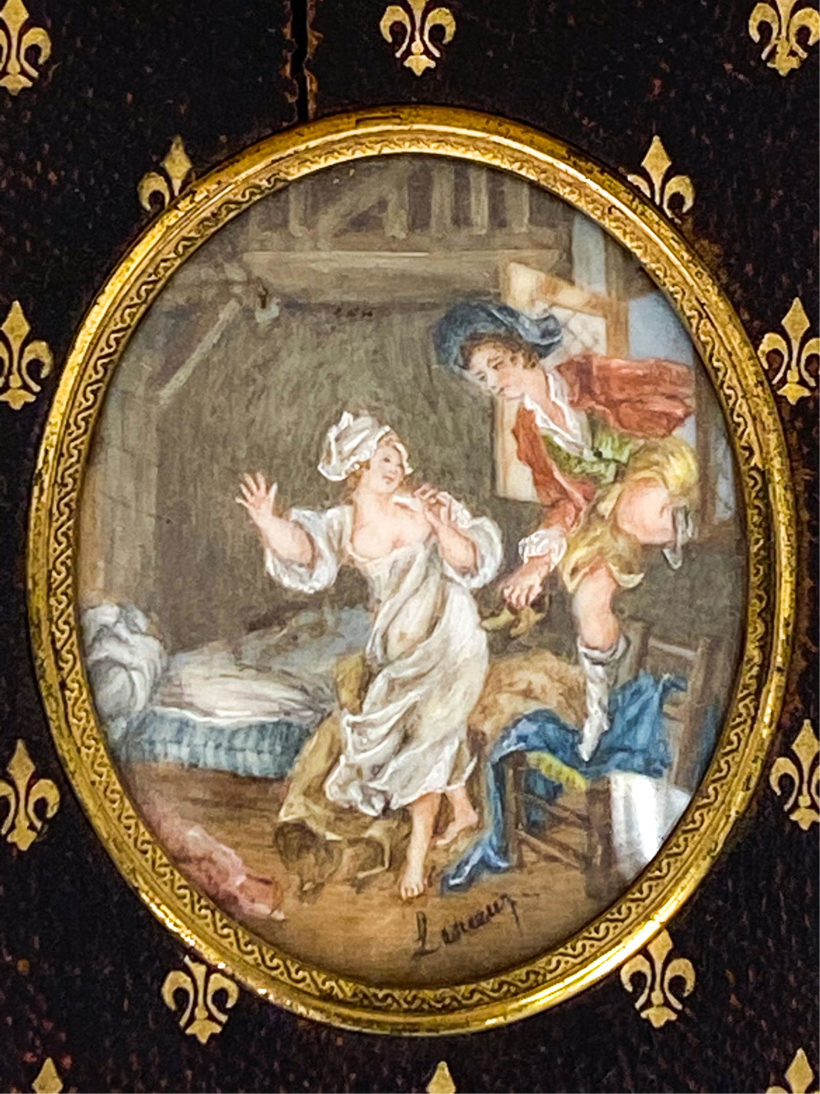 ANTIQUE FRENCH MINIATURE IN CASE, SIGNED (1 of 9)