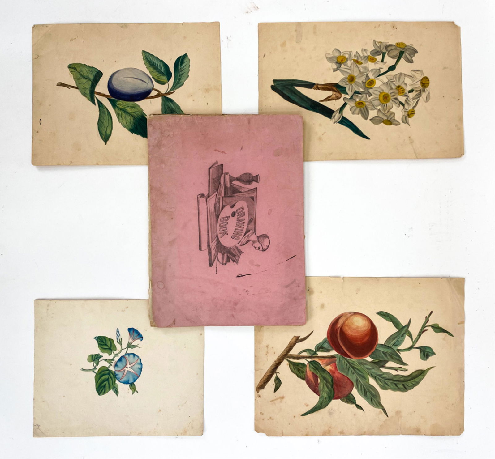 19TH C. DRAWING BOOK INCL. (4) WATERCOLORS (1 of 11)