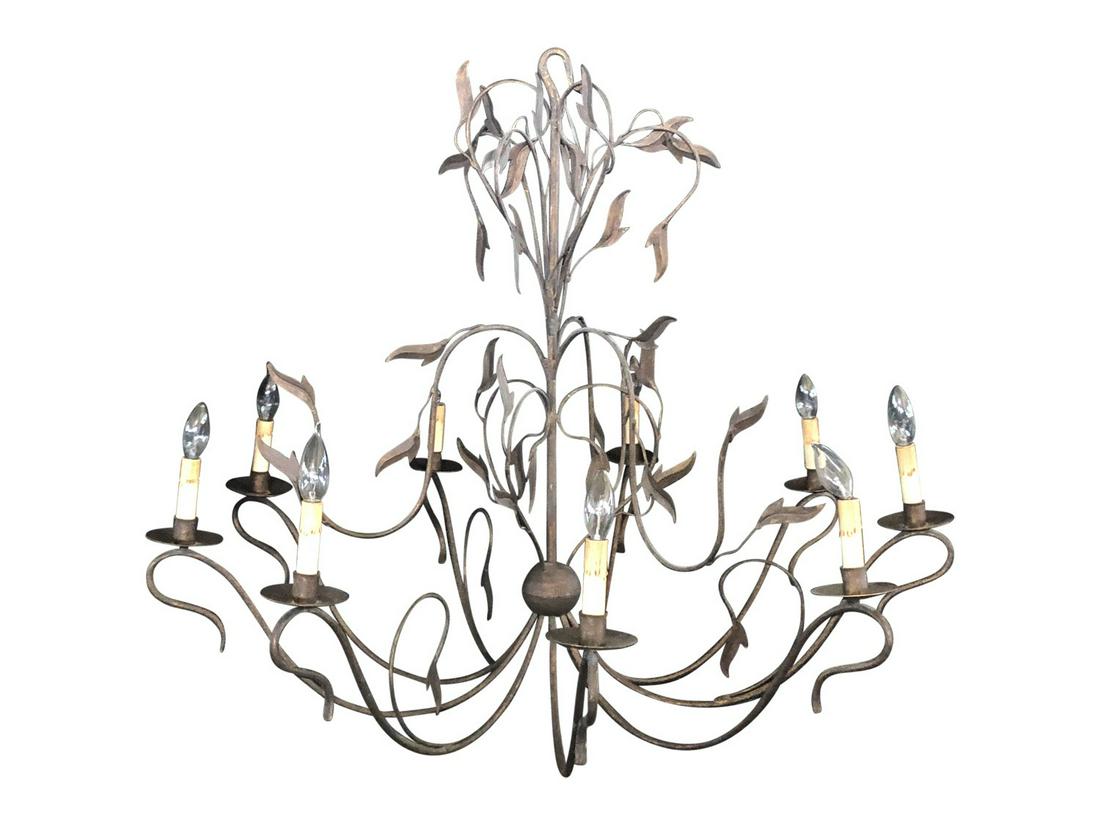 9-LIGHT WROUGHT IRON CHANDELIER: Dimensions: (Fixture) H 33" x W 39" x D 39", (Chain) H 36", (Overall) H 69" Condition: Light signs of age and use. SKU: 761006