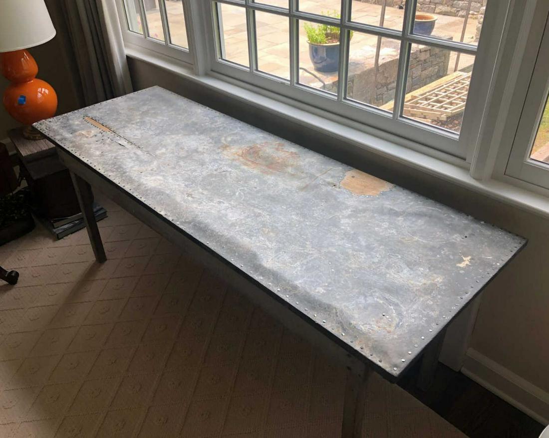 VINTAGE INDUSTRIAL ZINC & WOOD CONSOLE TABLE (1 of 7)