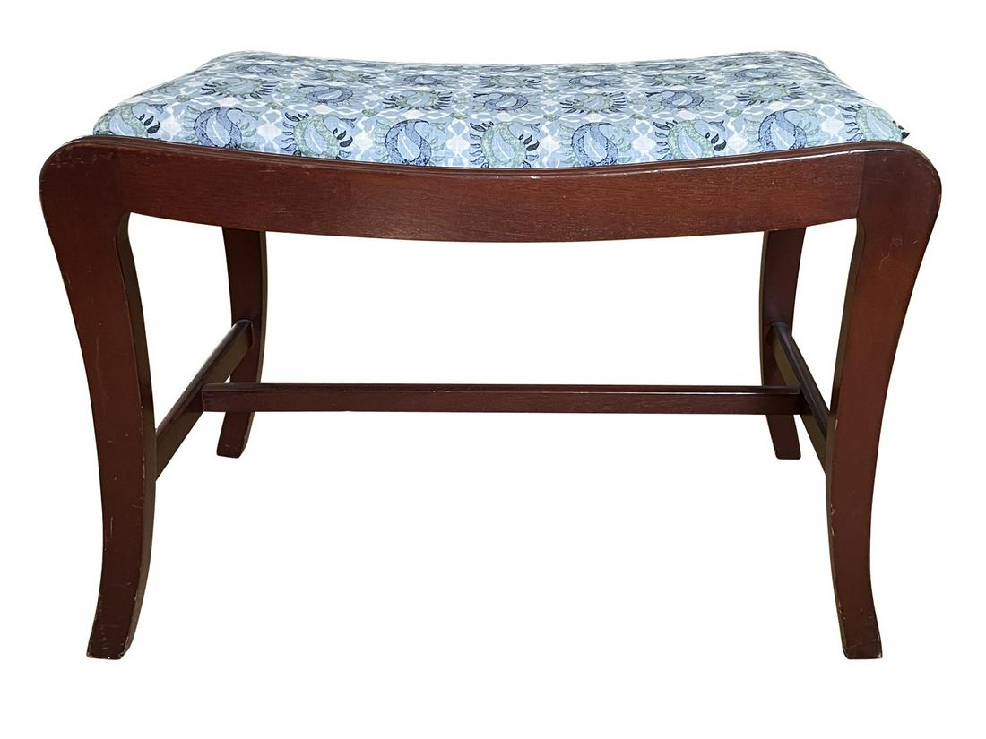 BLUE & WHITE UPHOLSTERED SMALL WOODEN SIDE BENCH (1 of 13)