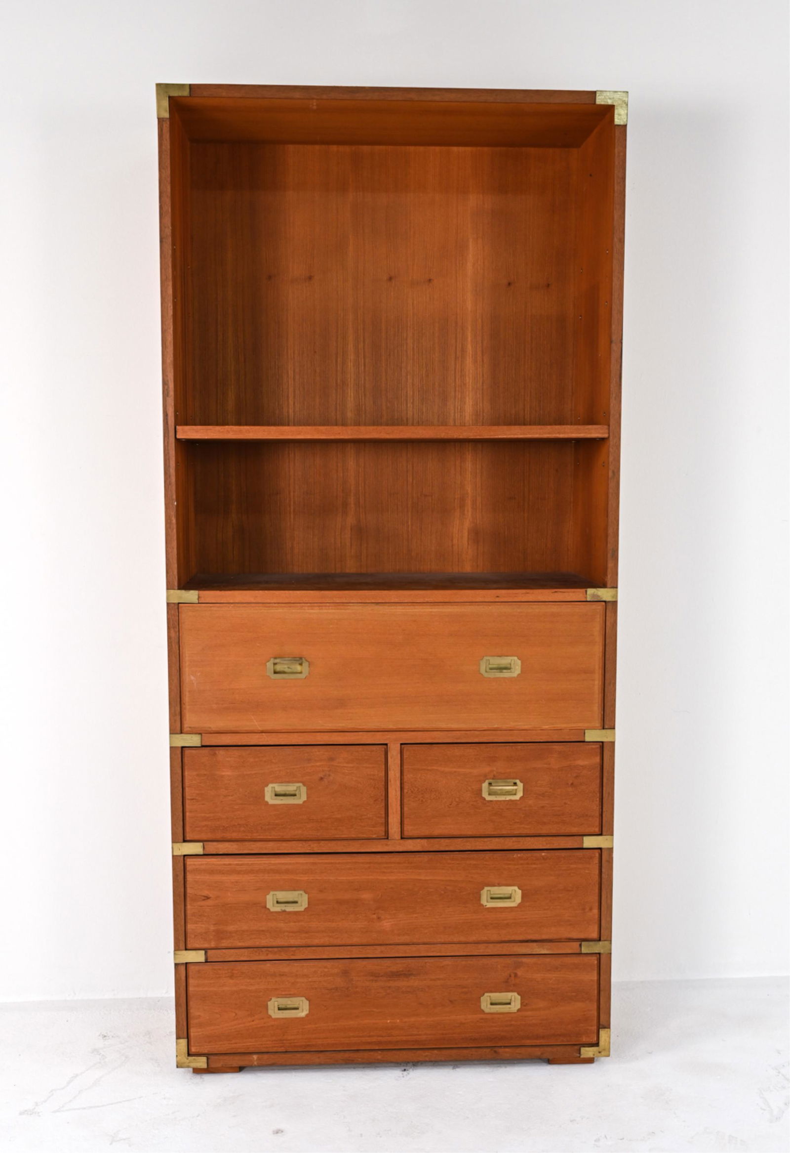 MODERN CAMPAIGN-STYLE TEAK SECRETAIRE CABINET (1 of 15)