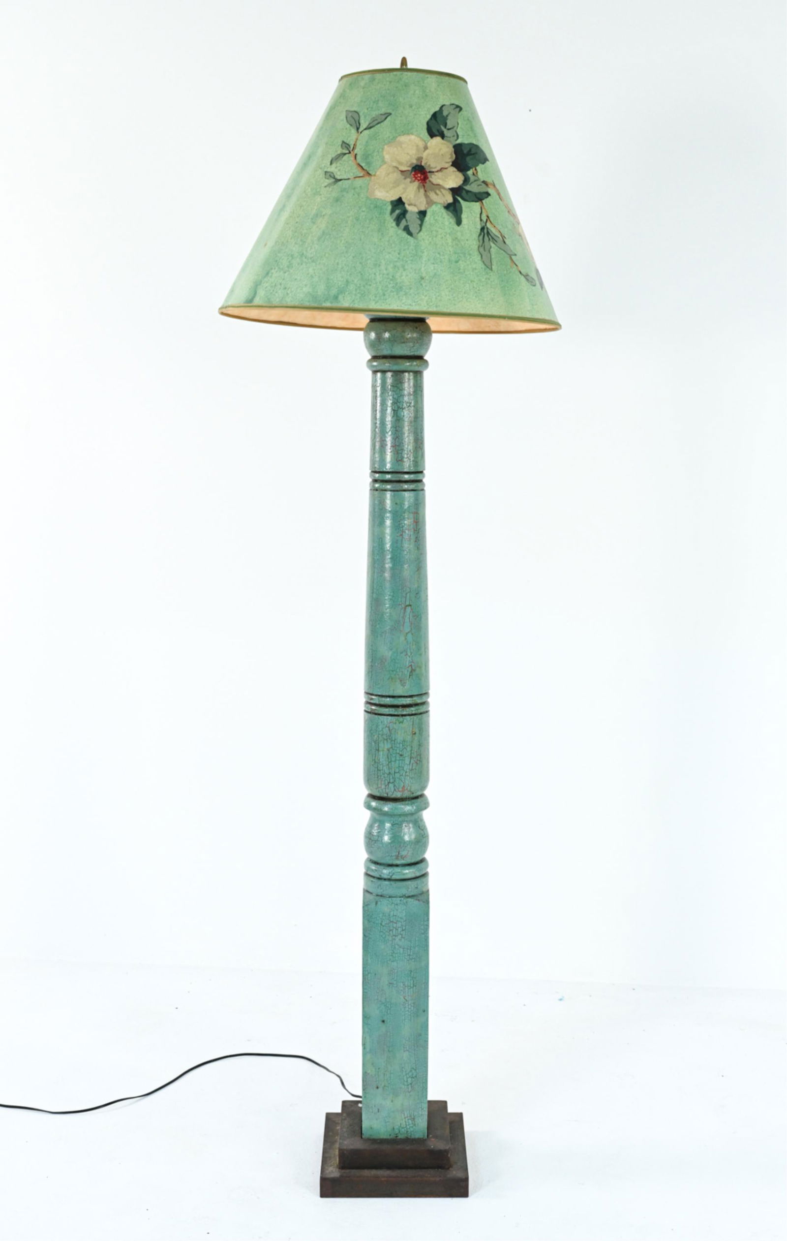 PAINT-DECORATED TURNED WOOD FLOOR LAMP (1 of 8)
