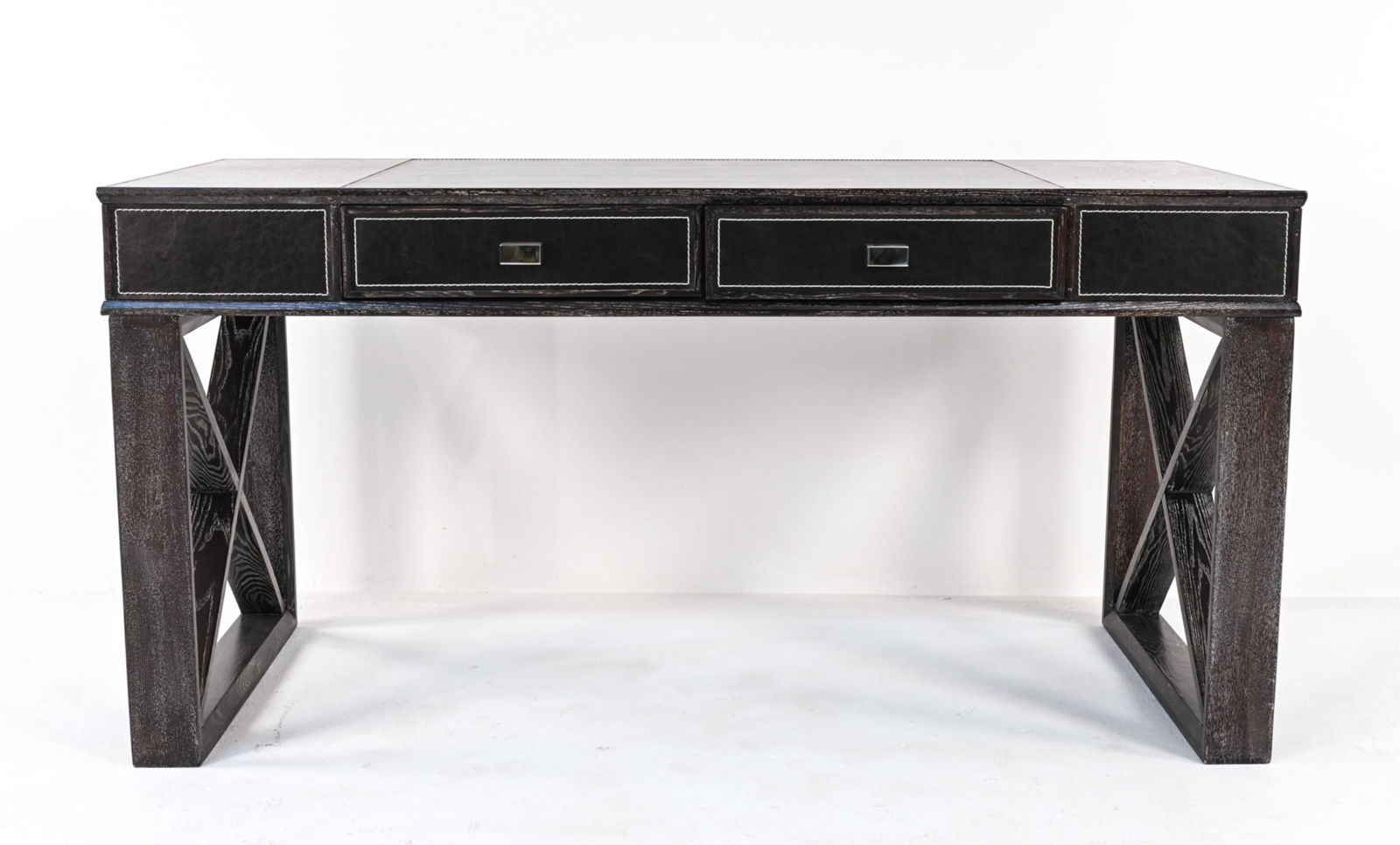MODERN WHITEWASHED WOOD & LEATHER WRITING DESK (1 of 8)