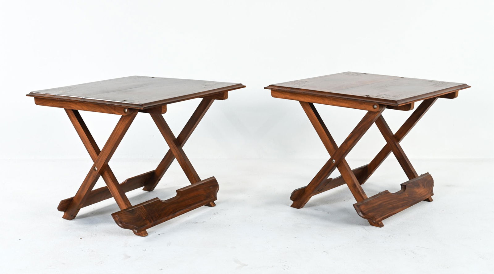 PAIR OF BRASS INLAID WOODEN FOLDING TABLES (1 of 11)