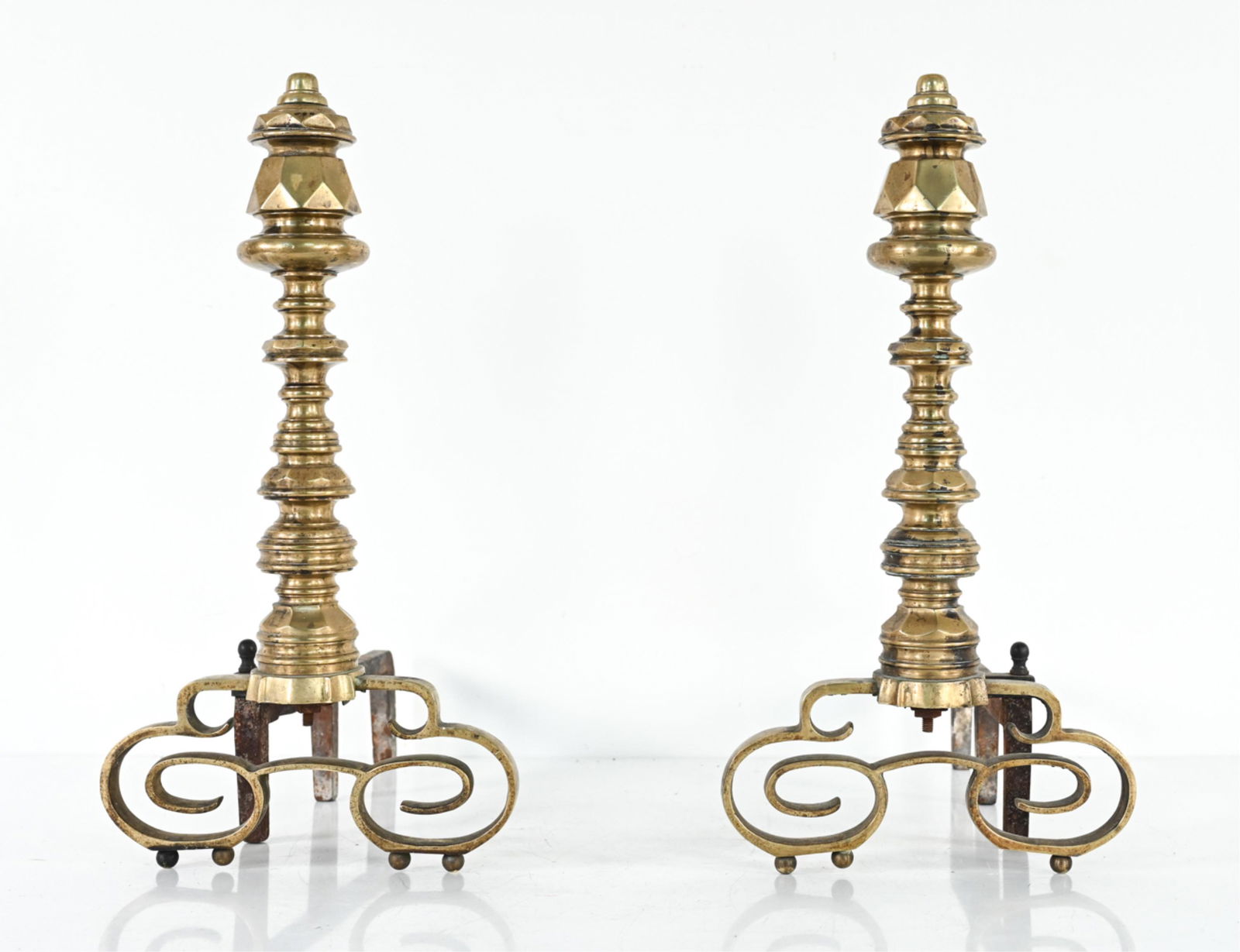 PAIR OF ANTIQUE BRASS ANDIRONS (1 of 8)