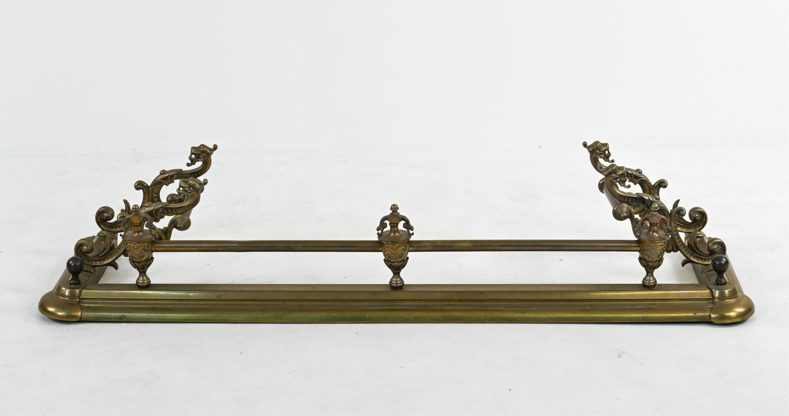 19TH C. BRASS DRAGON FIREPLACE FENDER (1 of 8)