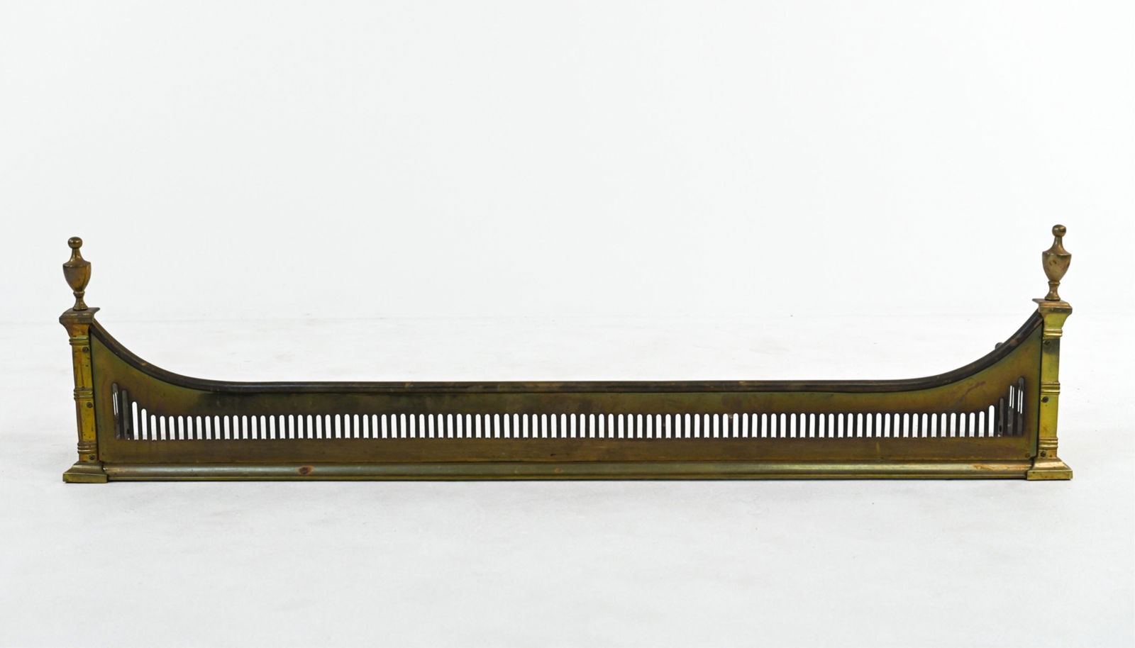 19TH C. NEOCLASSICAL BRASS FIREPLACE FENDER (1 of 6)