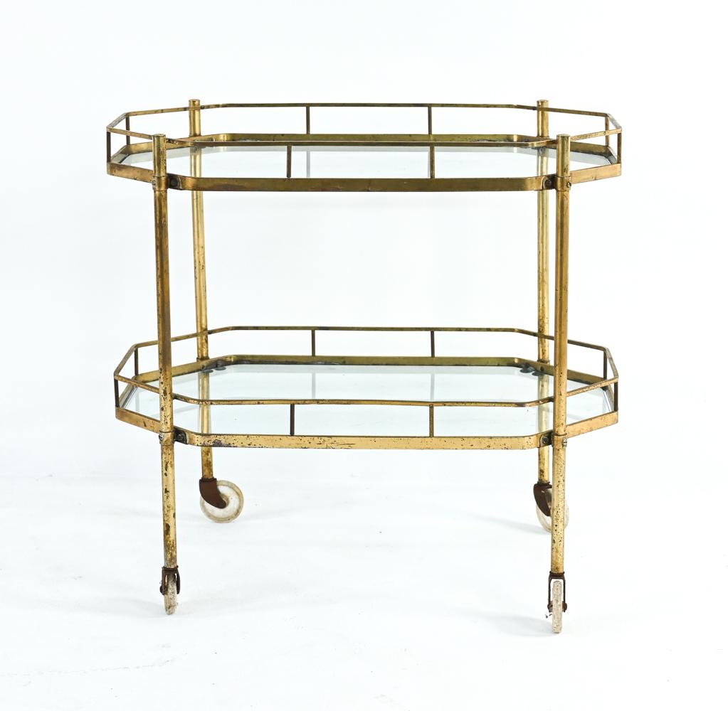VINTAGE BRASS & GLASS TWO-TIER BAR CART (1 of 6)