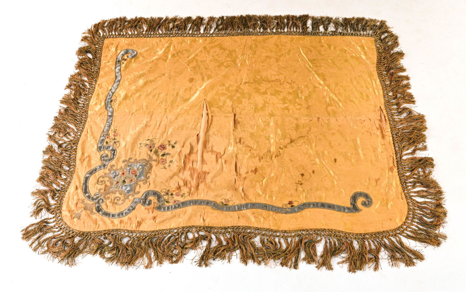 EARLY 19TH C. EMBROIDERED SILK DAMASK TEXTILE (1 of 12)