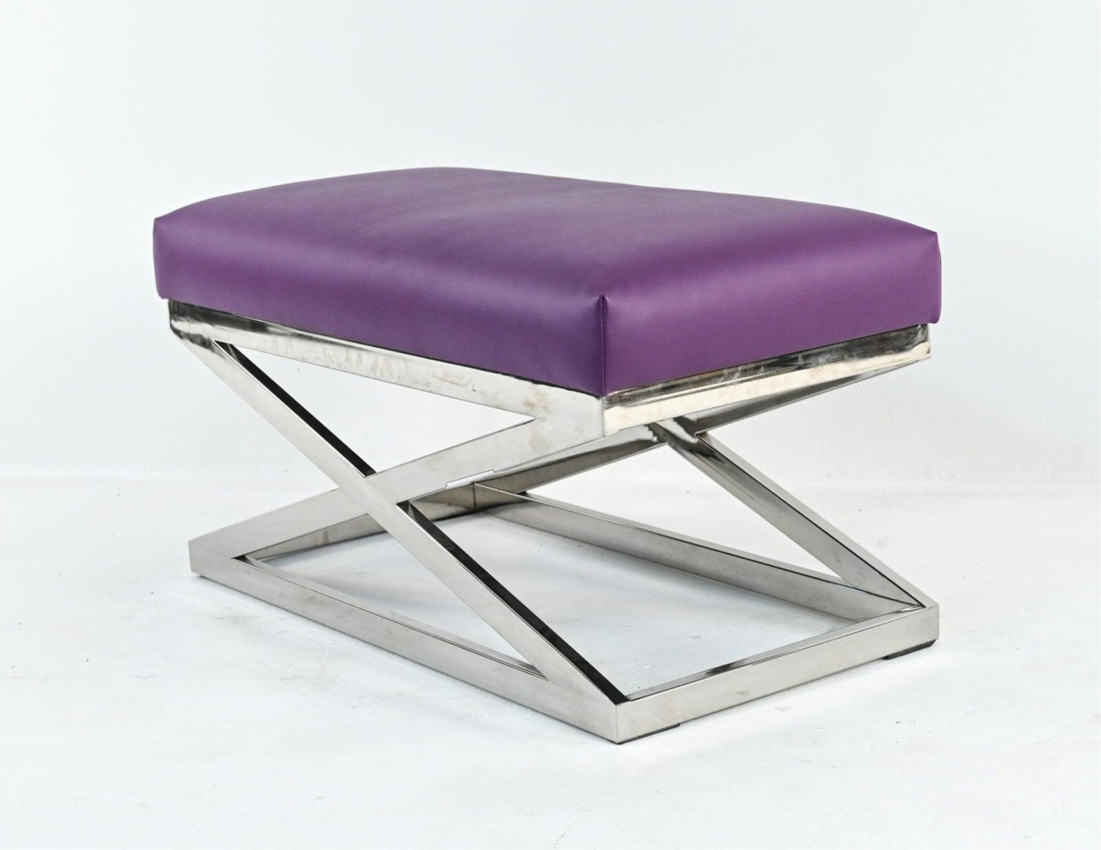 CONTEMPORARY CHROME & VINYL X-BASE BENCH (1 of 9)