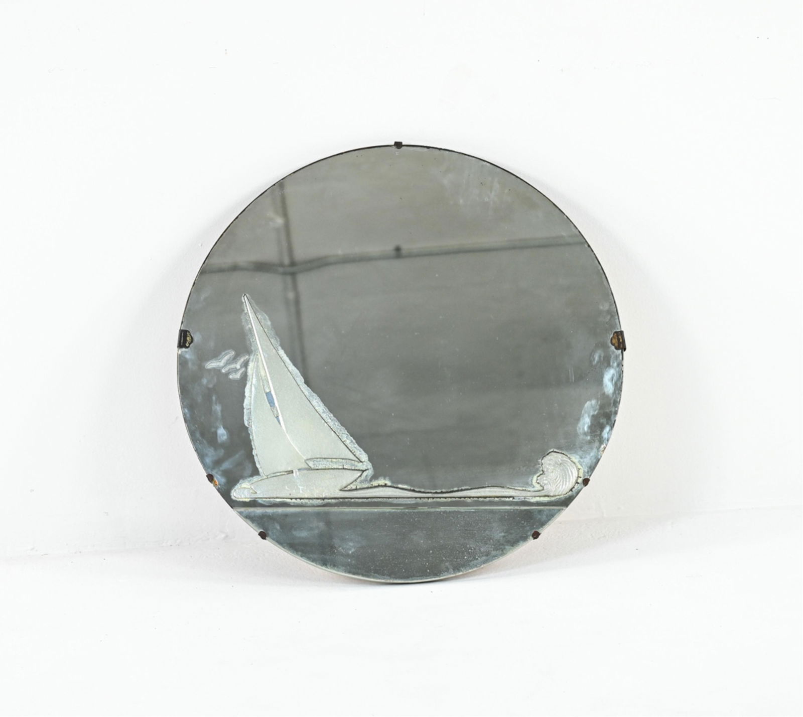 ART DECO ETCHED SAILBOAT WALL MIRROR (1 of 8)