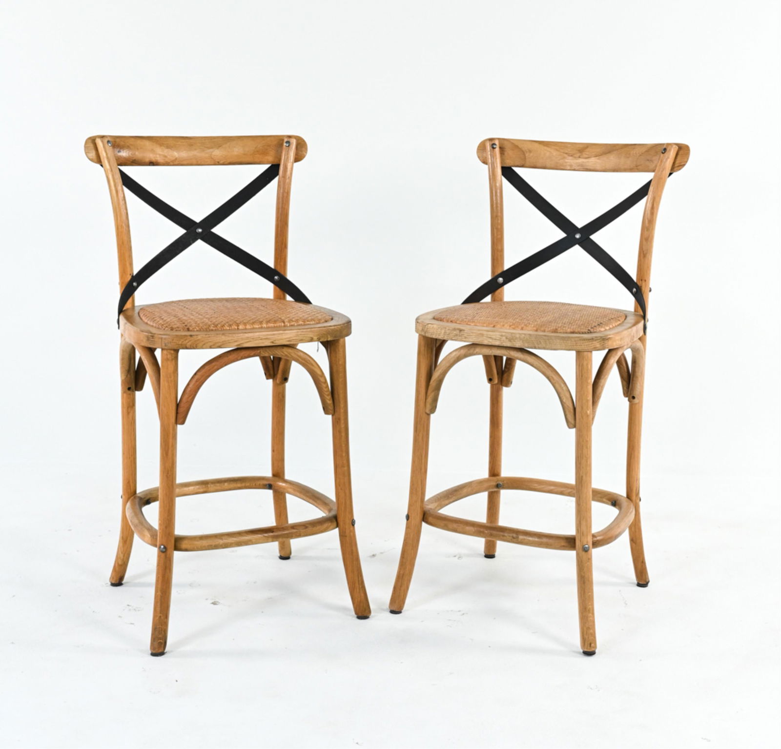 PAIR OF BENTWOOD & CANE X-BACK BAR STOOLS (1 of 10)