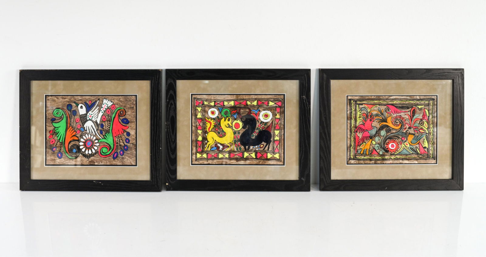 (3) MEXICAN FOLK ART AMATE BARK PAINTINGS (1 of 11)