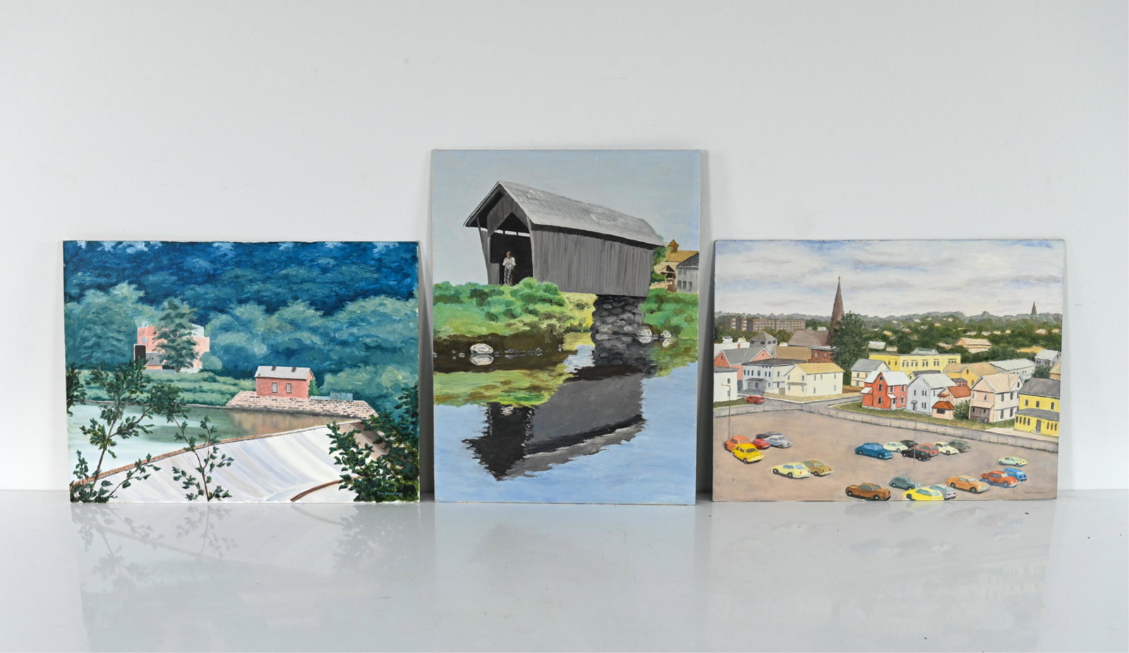(3) TIMOTHY F. DONOVAN, CT (B. 1919) O/B PAINTINGS: Oil on canvas panel, unframed. Dimensions: (Landscape) H 18" x W 24" Condition: A few small dings and rubs to board edges, minor soiling to boards verso; a couple light scuffs to paint surface.