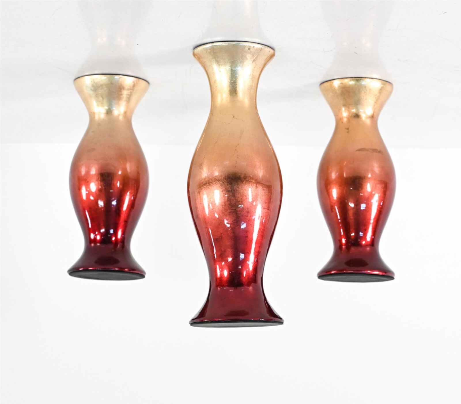 SET OF (3) GLASS & GOLD LEAF PILLAR CANDLE HOLDERS (1 of 12)
