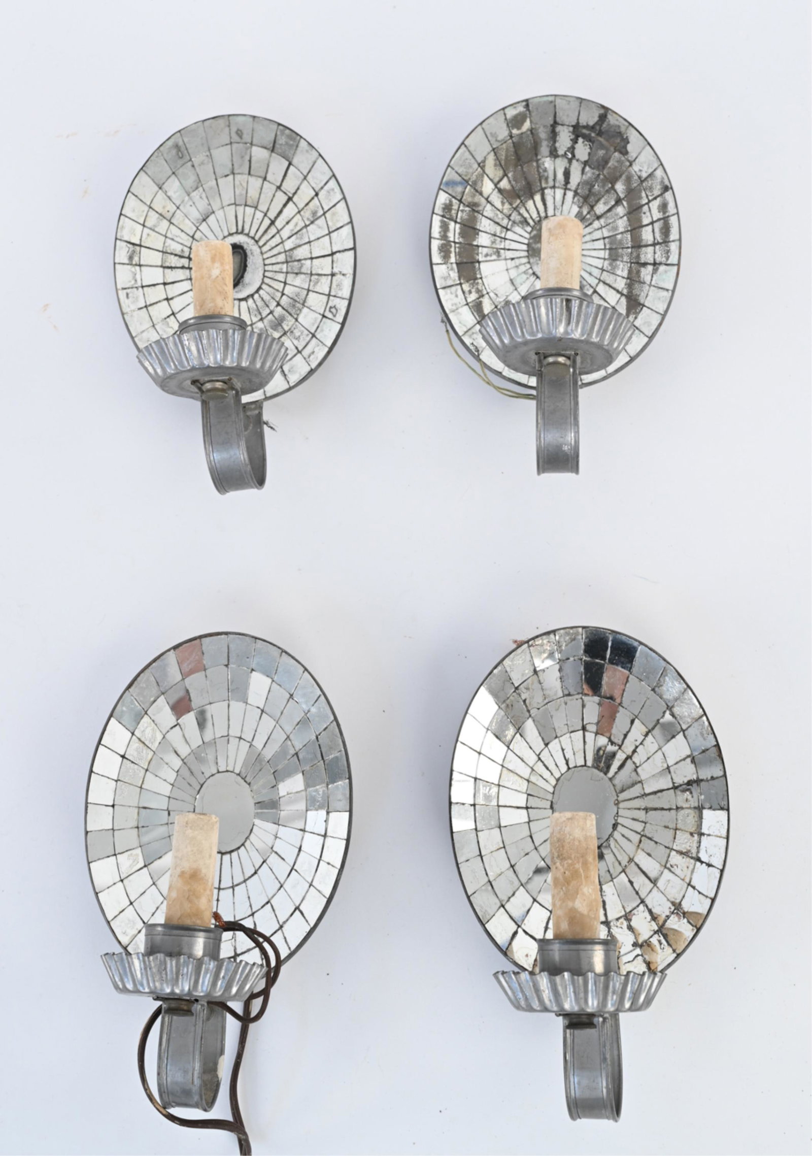 (4) TIN TESSELATED MIRROR BACK SCONCES (1 of 5)