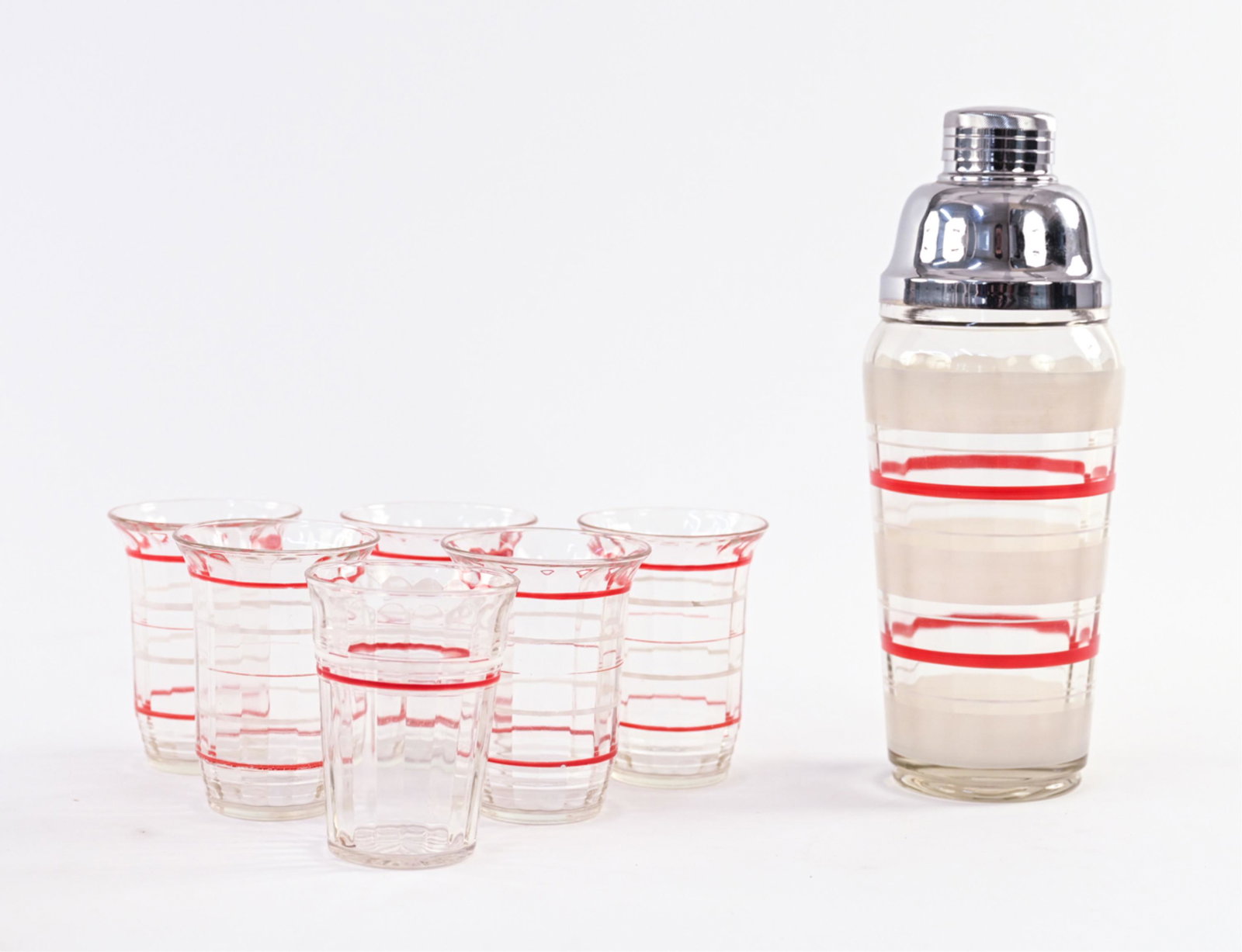 MID-CENTURY STRIPED GLASS COCKTAIL SET (1 of 8)