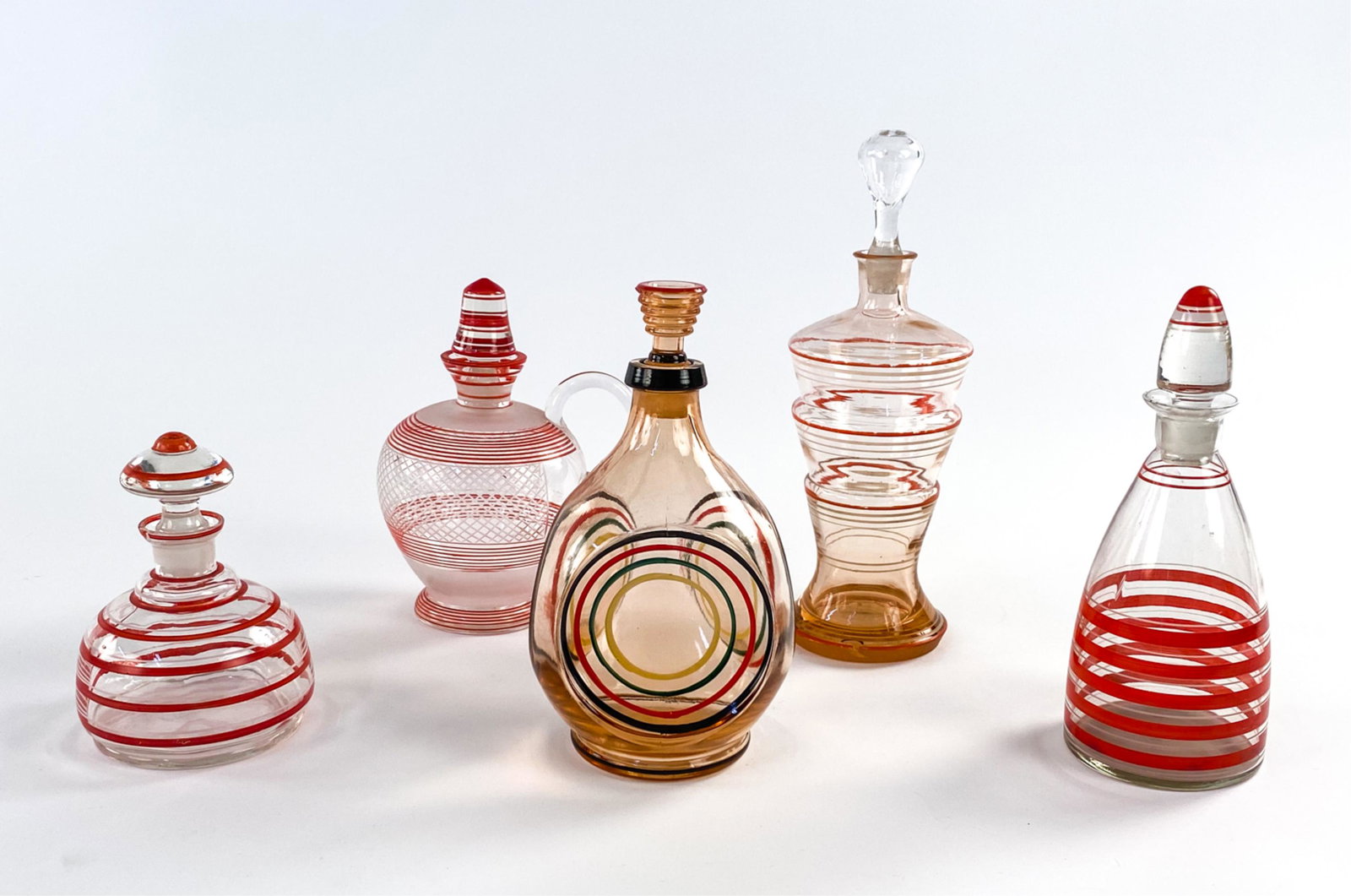 (5) MID-CENTURY STRIPED GLASS DECANTERS (1 of 10)