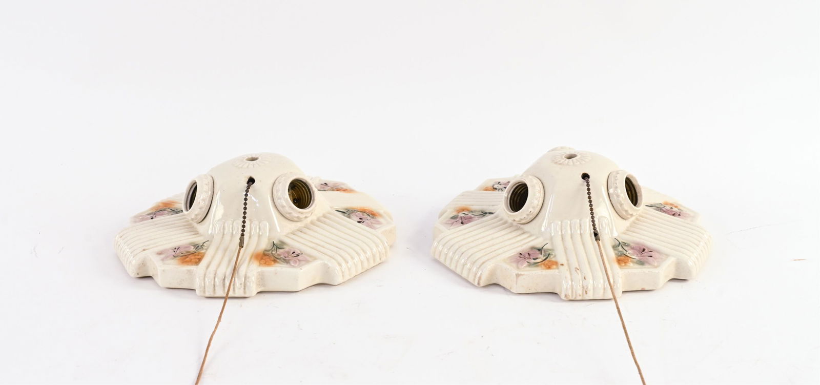 PAIR ART DECO PORCELAIN FLUSH-MOUNT LIGHT FIXTURES (1 of 8)