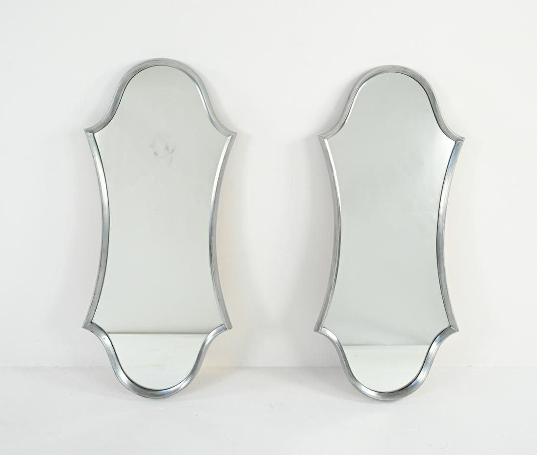 PAIR OF LA BARGE CARTOUCHE MIRRORS IN SILVER WASH (1 of 9)