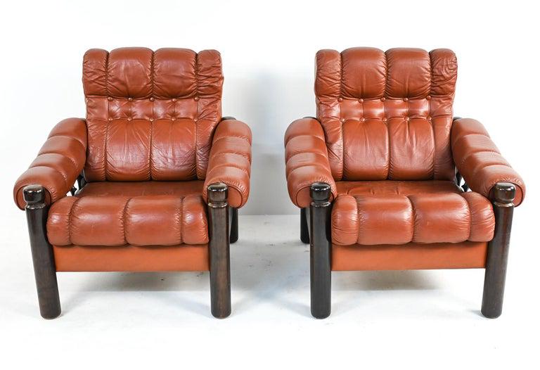 PAIR SWEDISH MID-CENTURY LEATHER LOUNGE CHAIRS (1 of 20)