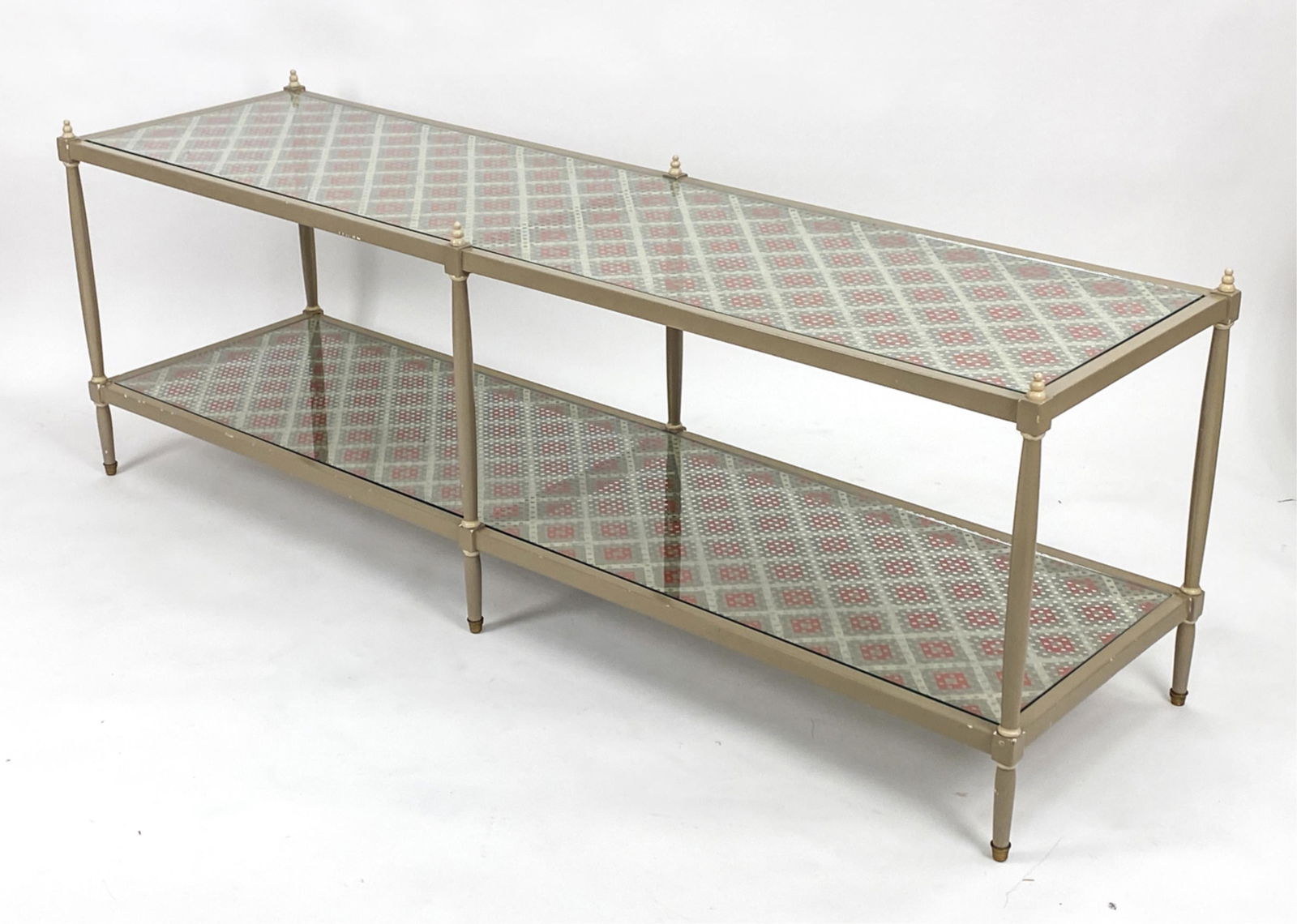 MID-CENTURY TWO-TIER CANED LOW CONSOLE TABLE (1 of 12)