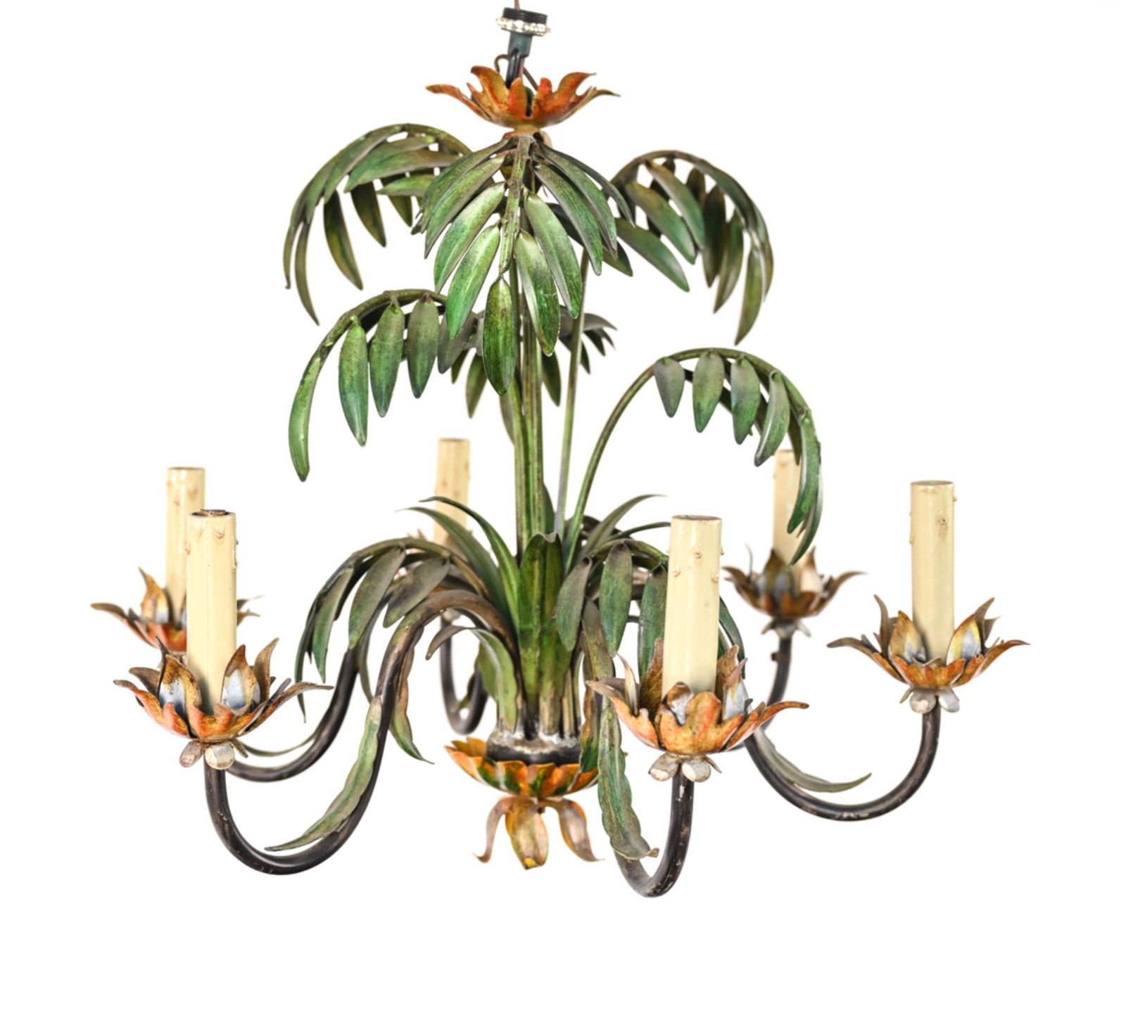 MID-CENTURY TOLE PALM FROND CHANDELIER (1 of 7)