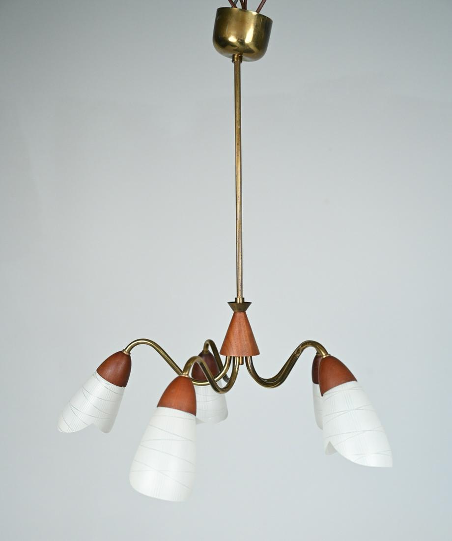 ATTR. FOG & MORUP DANISH BRASS & TEAK CHANDELIER (1 of 9)