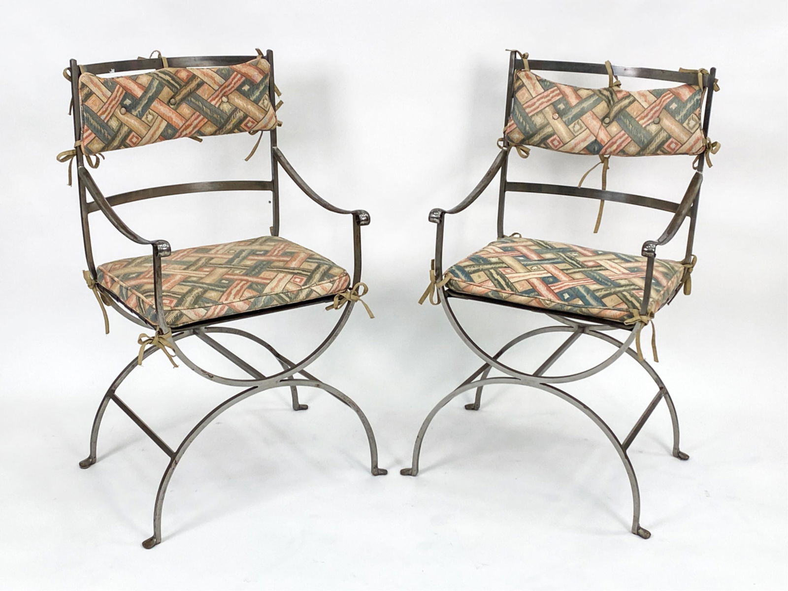 PAIR OF VINTAGE STEEL CLASSICAL CURULE CHAIRS (1 of 9)