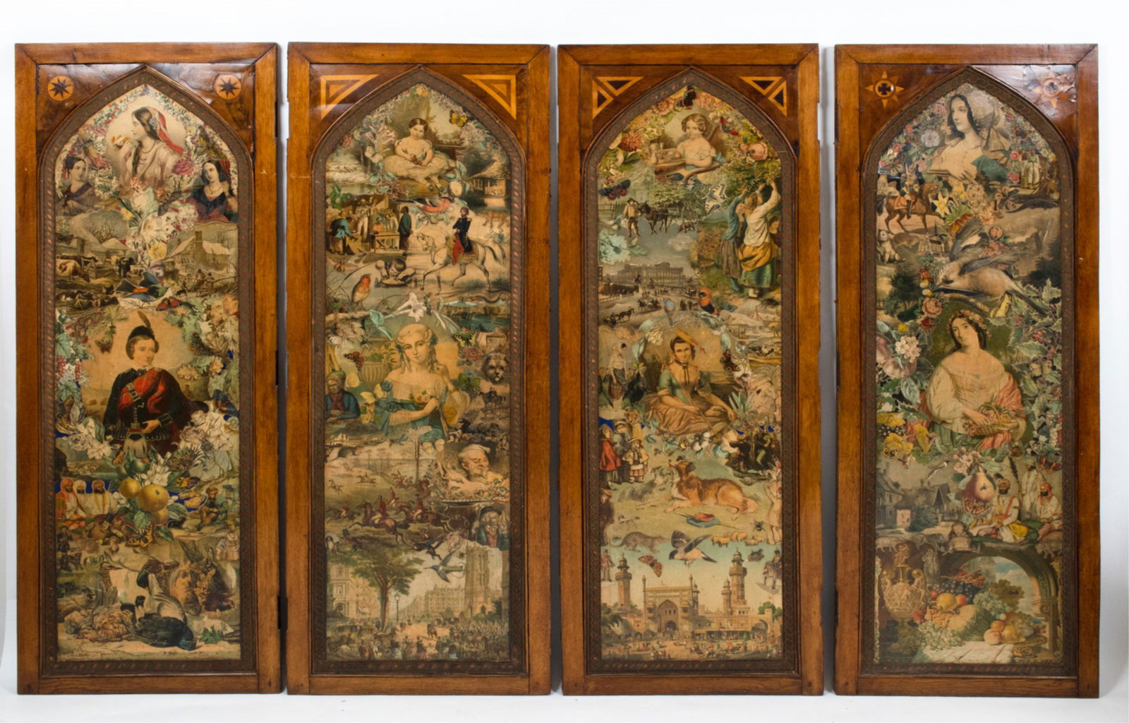 VICTORIAN DECOUPAGE & INLAID OAK SCREEN (1 of 20)