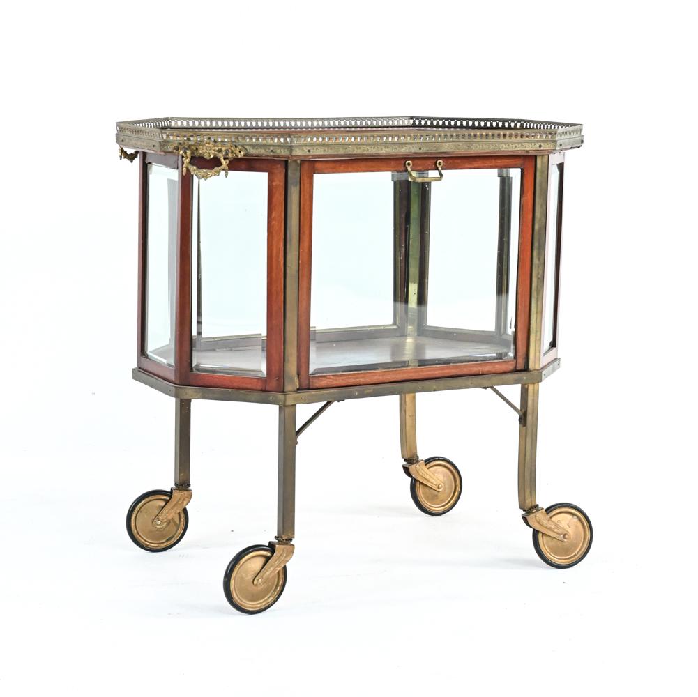 VINTAGE FRENCH ORMOLU WOOD & GLASS VITRINE CART (1 of 8)