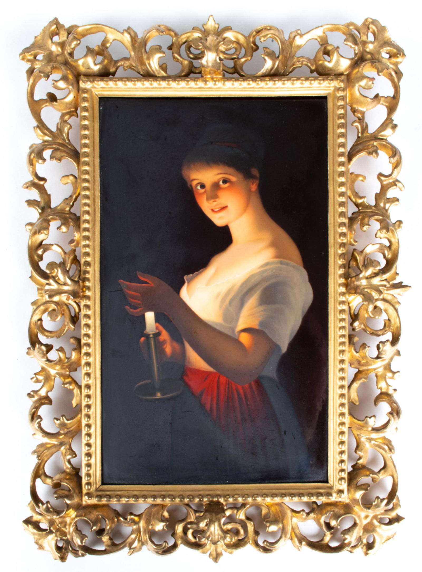 19TH C. PAINTED PORCELAIN PLAQUE FLORENTINE FRAME (1 of 7)