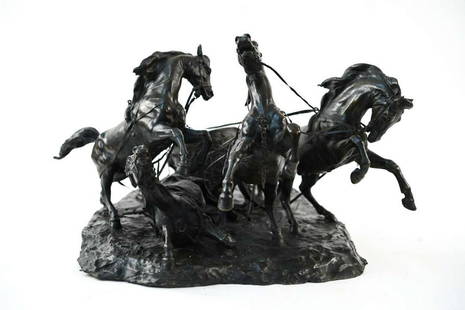 ANTONIO VANETTI, ITALIAN (1881-1962) BRONZE: Bronze, signed on the base. An incredible piece of impressive size and detail. By Italian bronze sculptor Antonio Vanetti. Dimensions: H 15" x W 31" x D 23" Condition: Wear consistent with age and use