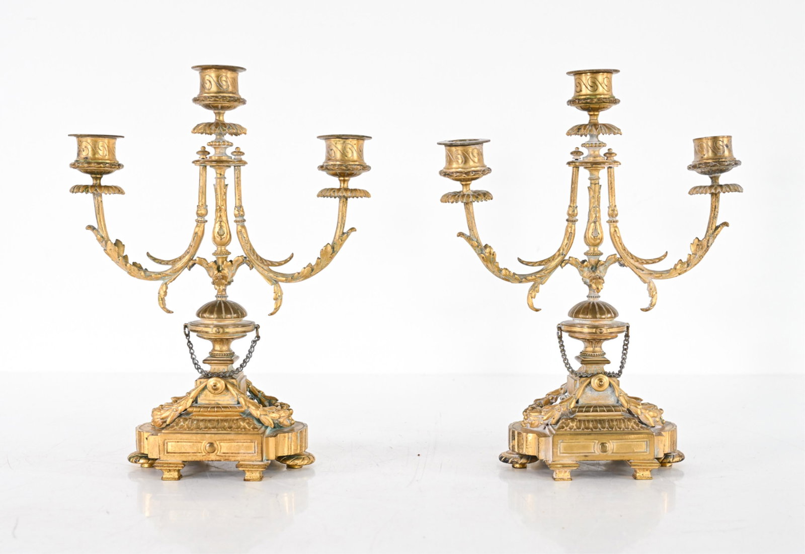 PAIR OF LATE 19TH C. DORE BRONZE CANDELABRAS (1 of 12)