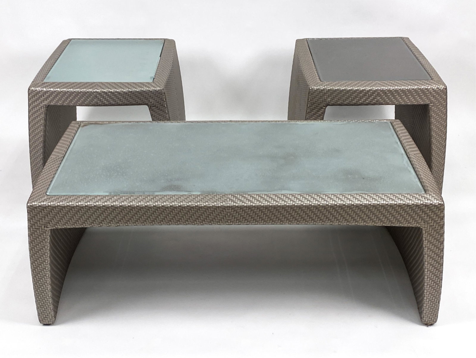 (3) BROWN JORDAN METALLIC FAUX WICKER PATIO TABLES (1 of 14)