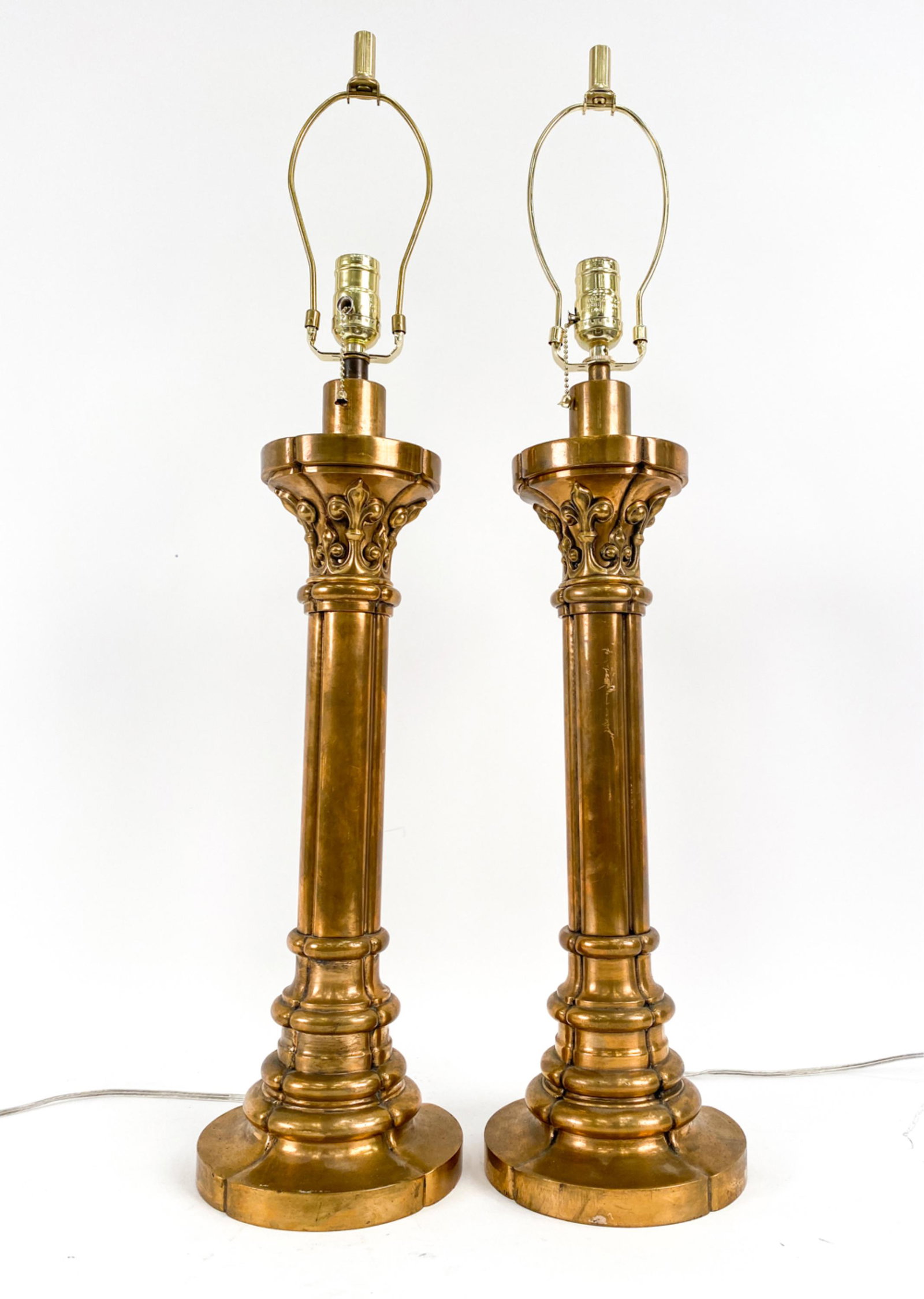 PAIR OF HEAVY BRASS COLUMN-FORM TABLE LAMPS (1 of 11)