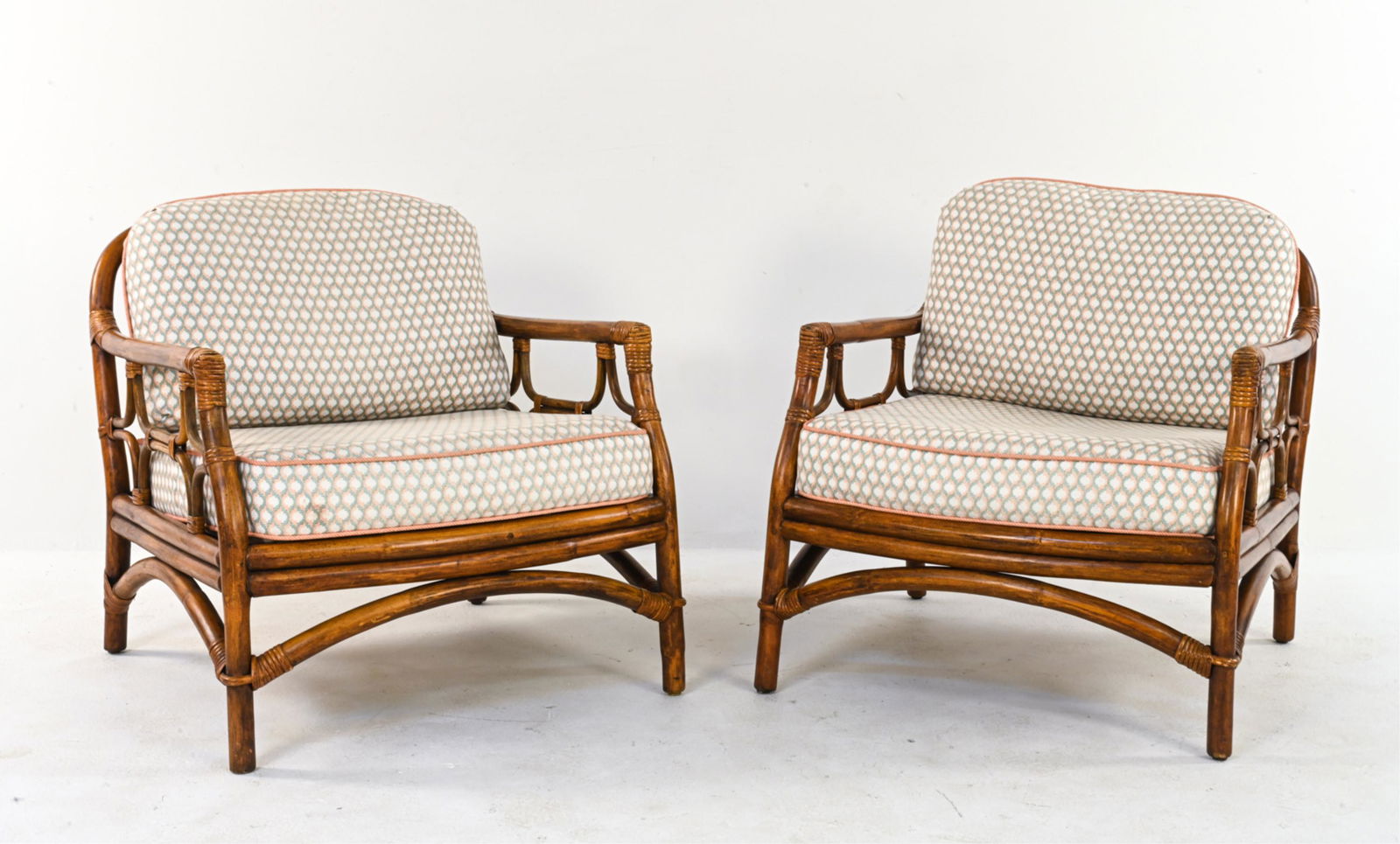 PAIR FICKS REED BAMBOO RATTAN PATIO LOUNGE CHAIRS (1 of 10)