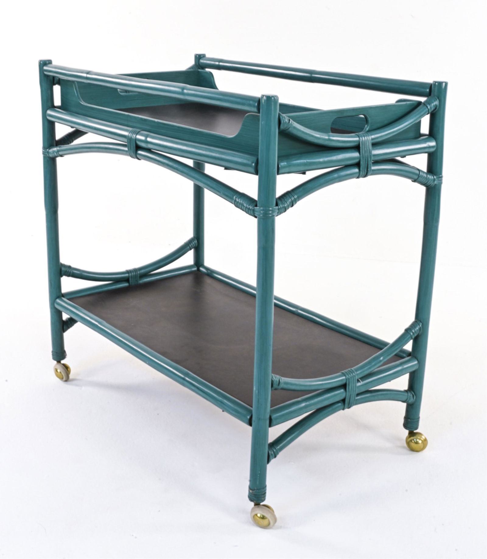 PALM BEACH PAINTED BAMBOO RATTAN TRAY-TOP BAR CART (1 of 14)